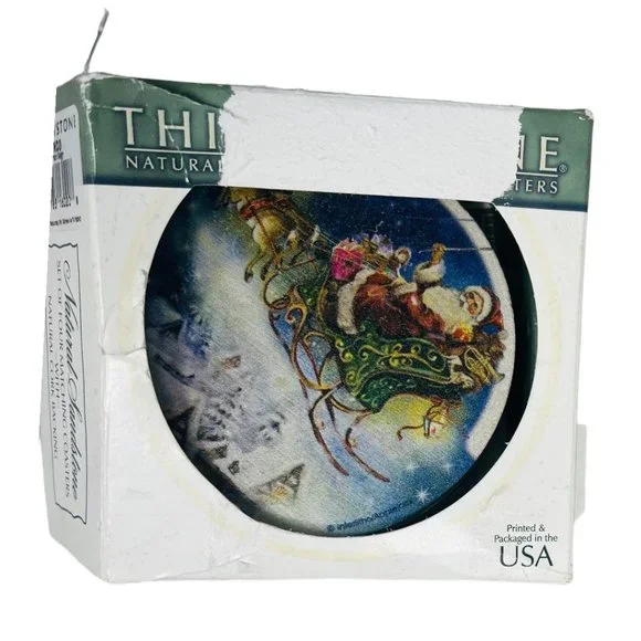 Thirsty Stone Set of 4 Natural Sandstone & Cork Santa Christmas Coasters - Picture 2 of 13